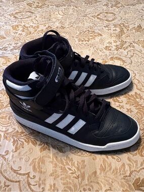 Adidas Black and White Mid-Top Sneakers with Stripes